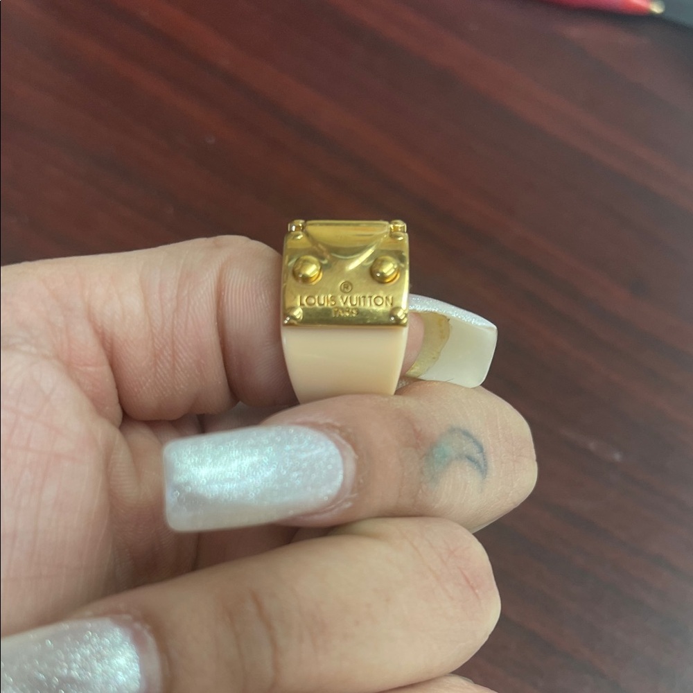 Louis Vuitton Gold and Cream Square Ring